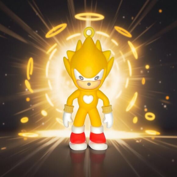 New Yellow Sonic The Hedgehog Chaos Control Super Sonic 3D Figural Keychain Clip - Picture 1 of 7